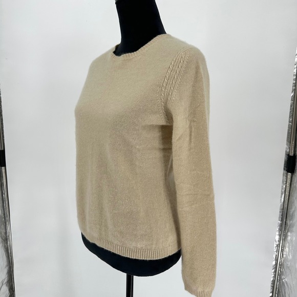 Valerie Stevens 100% Cashmere Beige Knit Crewneck Sweater Chic Neutral Women's M - Picture 4 of 7